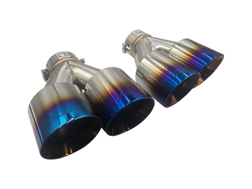 Twin 4Inch Round Burnt Blue Angle Cut Tip with 3" Inlet