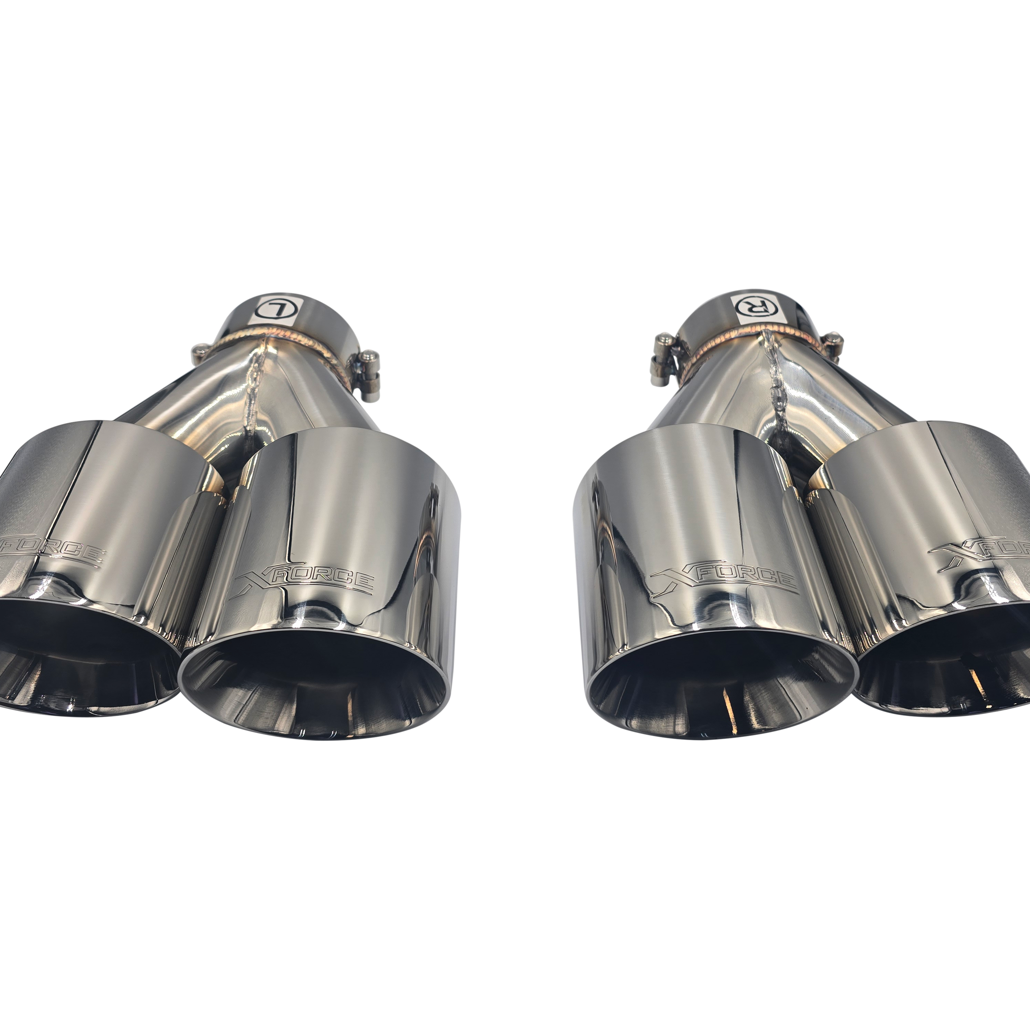 Twin 4Inch Round Angle Cut Tip with 2.25Inch Inlet