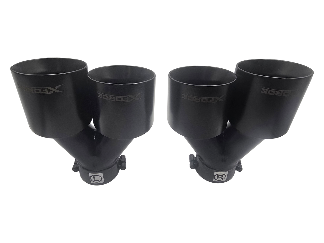 Twin 4Inch Round Black Angle Cut Tip with 2.5" Inlet