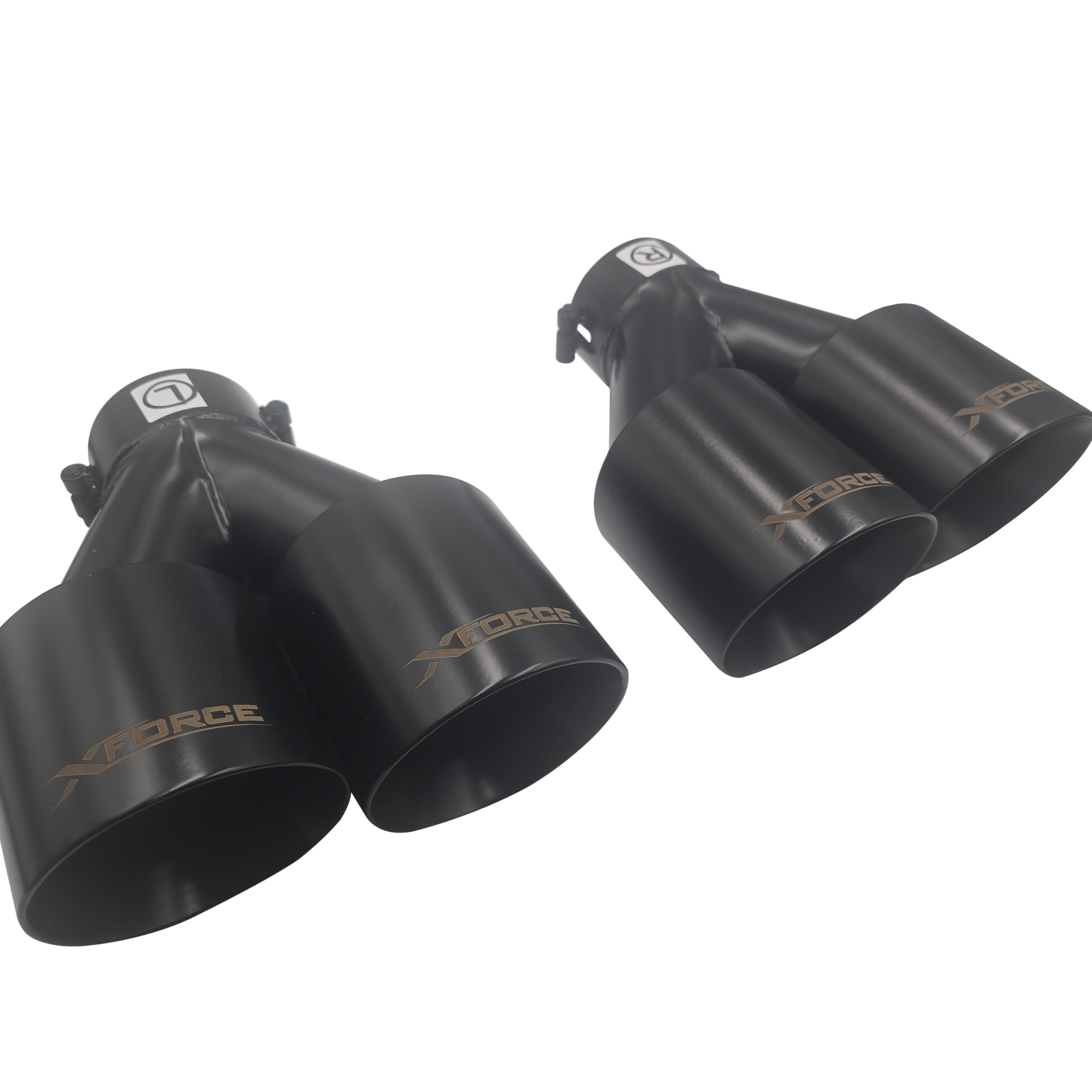 Twin 4Inch Round Black Angle Cut Tip with 2.25" Inlet