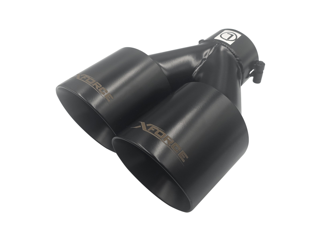 Twin 4Inch Round Matte Black Angle Cut Tip with 3" Inlet for Left Hand Side