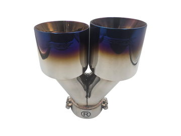 Twin Blue 4Inch Round Angle Cut Tip with 2.5" Inlet for Left Hand Side