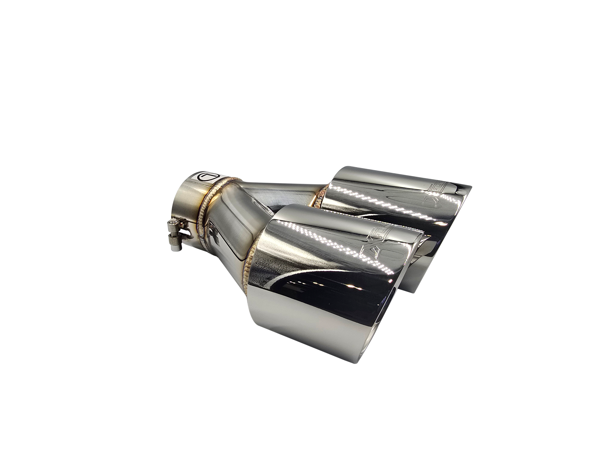Twin 4Inch Round Angle Cut Tip with 2.5" Inlet for Left Hand Side