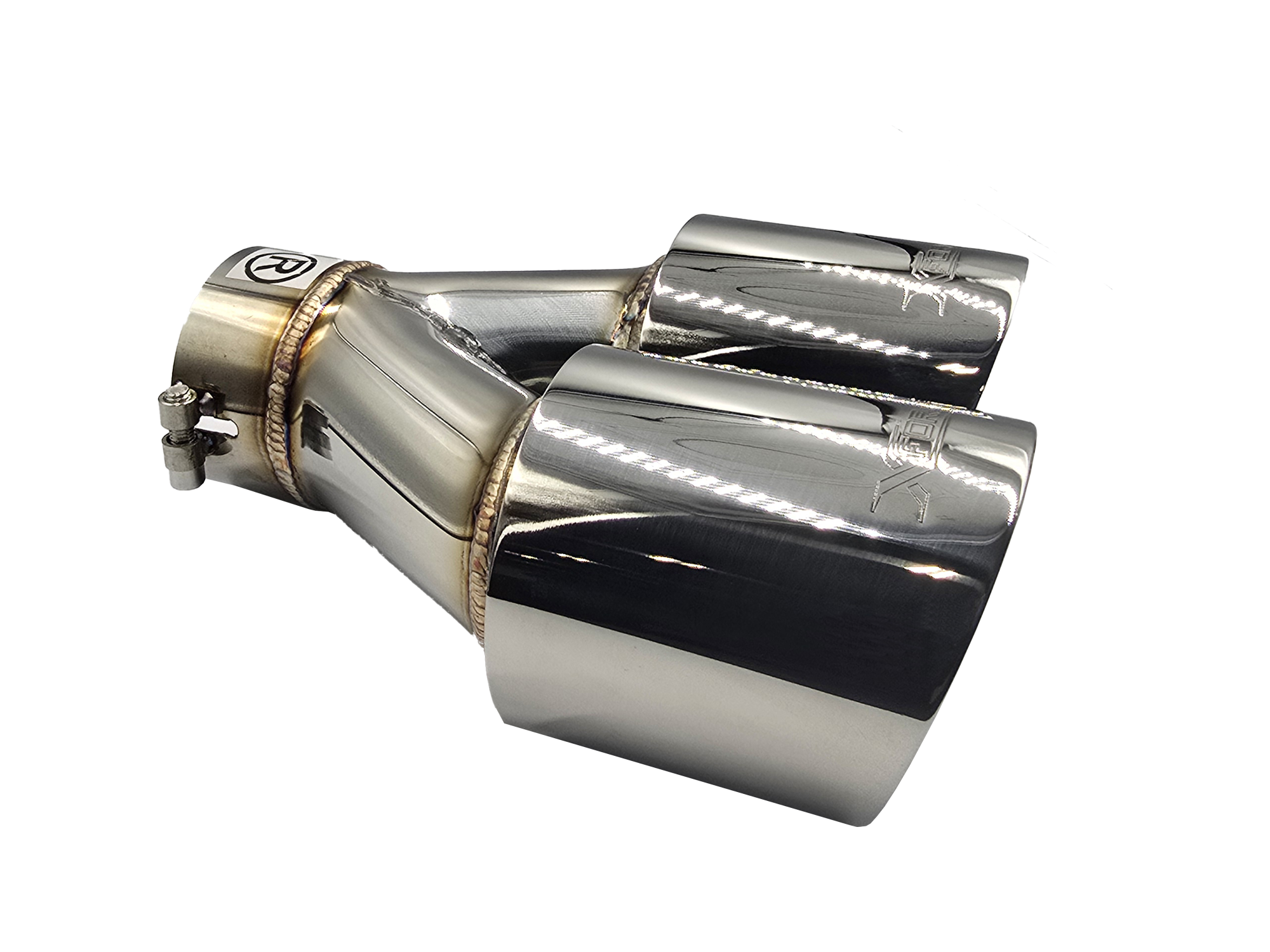 Twin 4Inch Round Angle Cut Tip with 3" Inlet for Right Hand Side