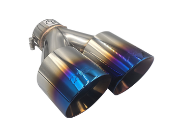 Twin 4Inch Round Burnt Blue Angle Cut Tip with 2.5Inch Inlet for Right Hand Side