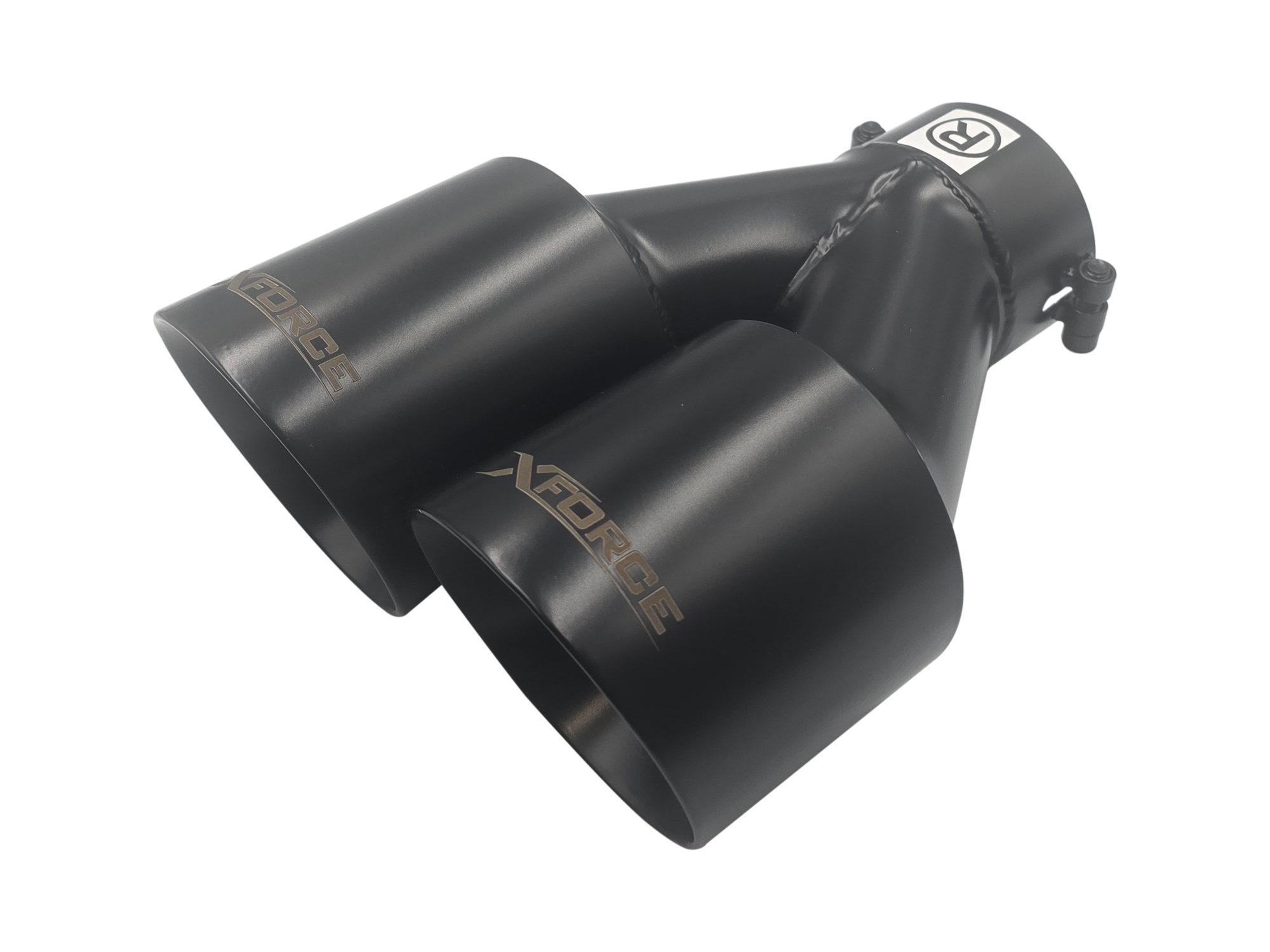 Twin 4Inch Round Matte Black Angle Cut Tip with 3" Inlet for Right Hand Side
