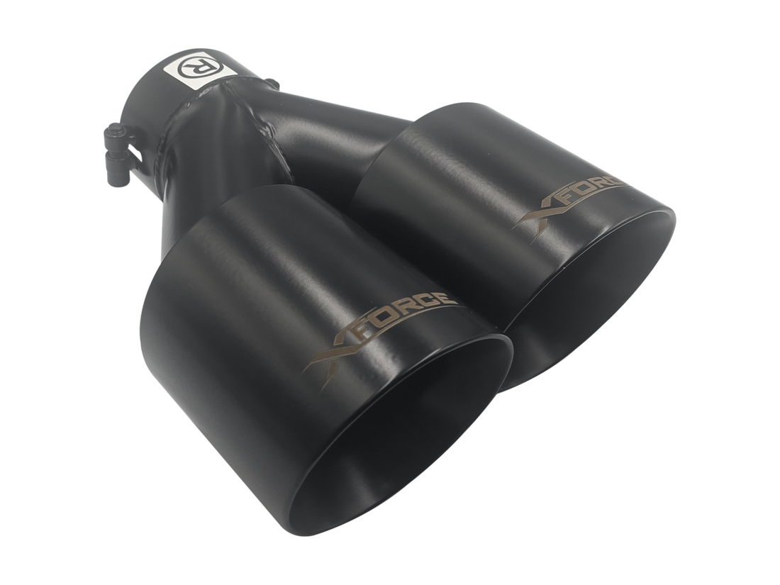 Twin 4Inch Round Matte Black Angle Cut Tip with 3" Inlet for Right Hand Side