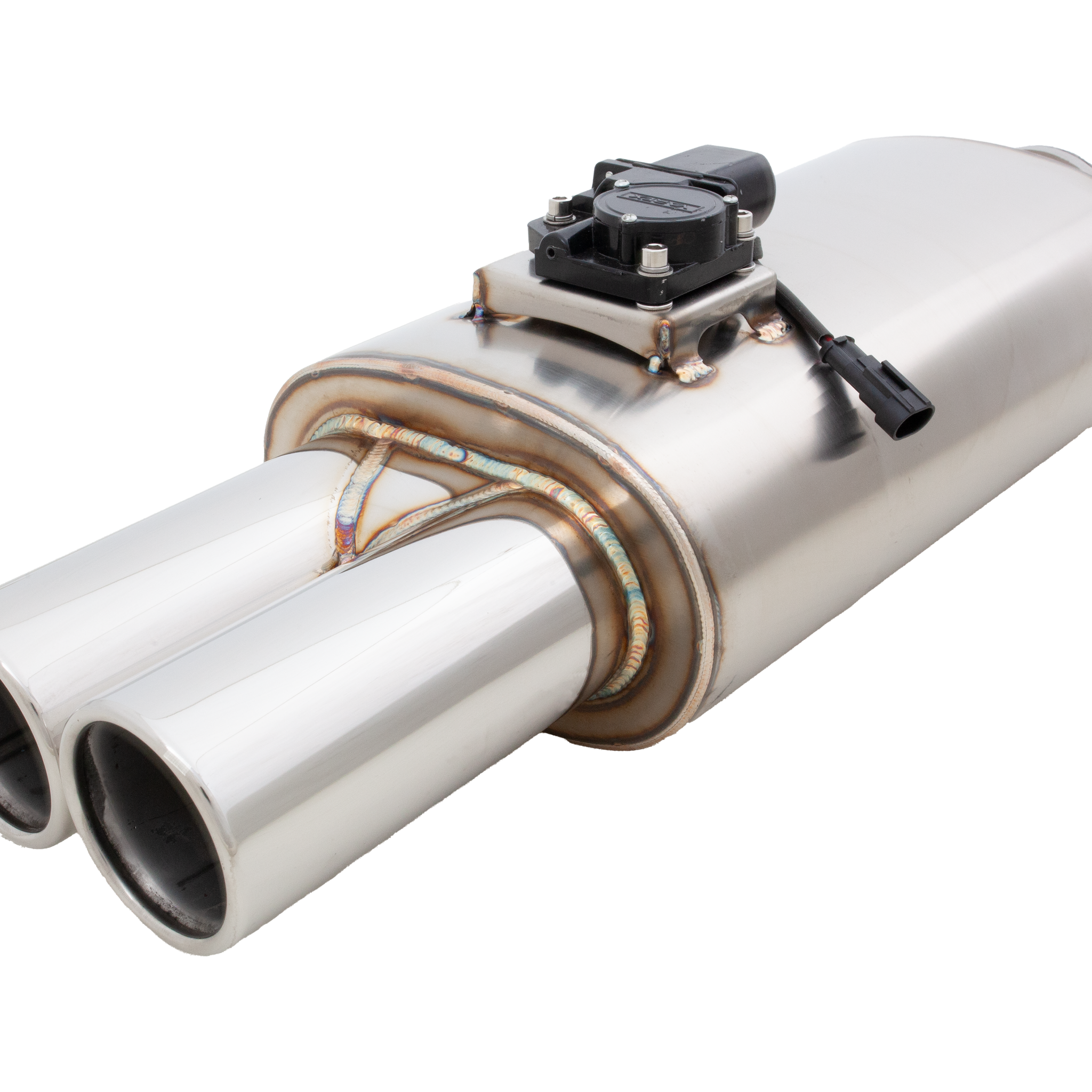 2.5 Inch Oval Varex Valved Muffler with 4 Inch Twin Tips