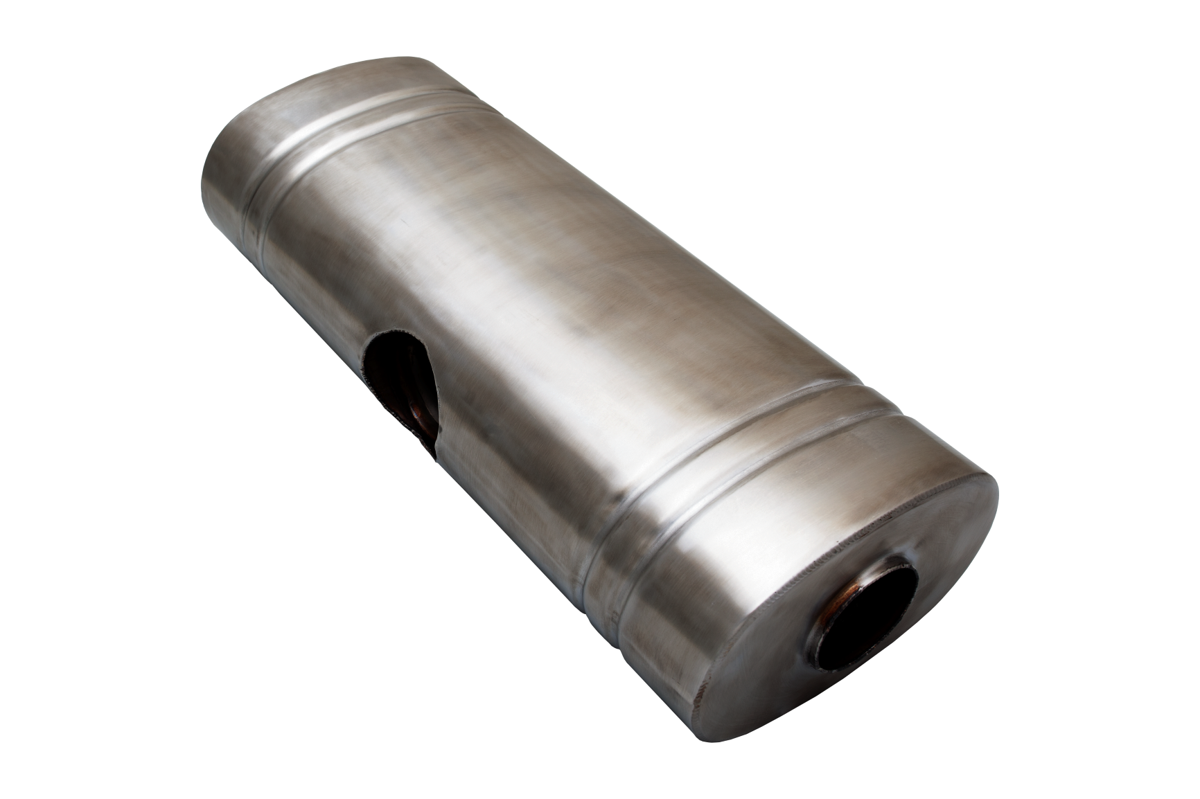 EAST WEST 2.25" Inlet muffler twin 2" outlet 304 Stainless Steel