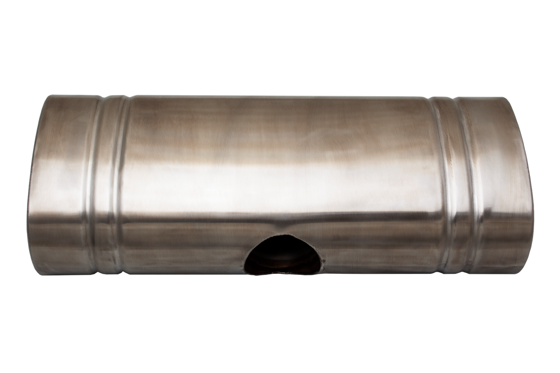 EAST WEST 2.25" Inlet muffler twin 2" outlet 304 Stainless Steel